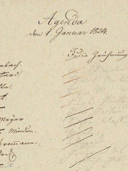 Agendazettel Goethes vom 1. Januar 1824
